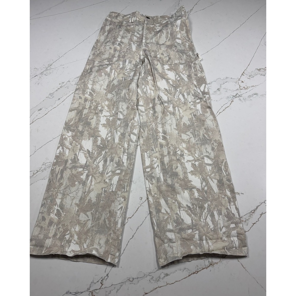Talulah‎ Women Neutral Leaf Camo Wide Leg Cargo Pants Cream Tan Size M